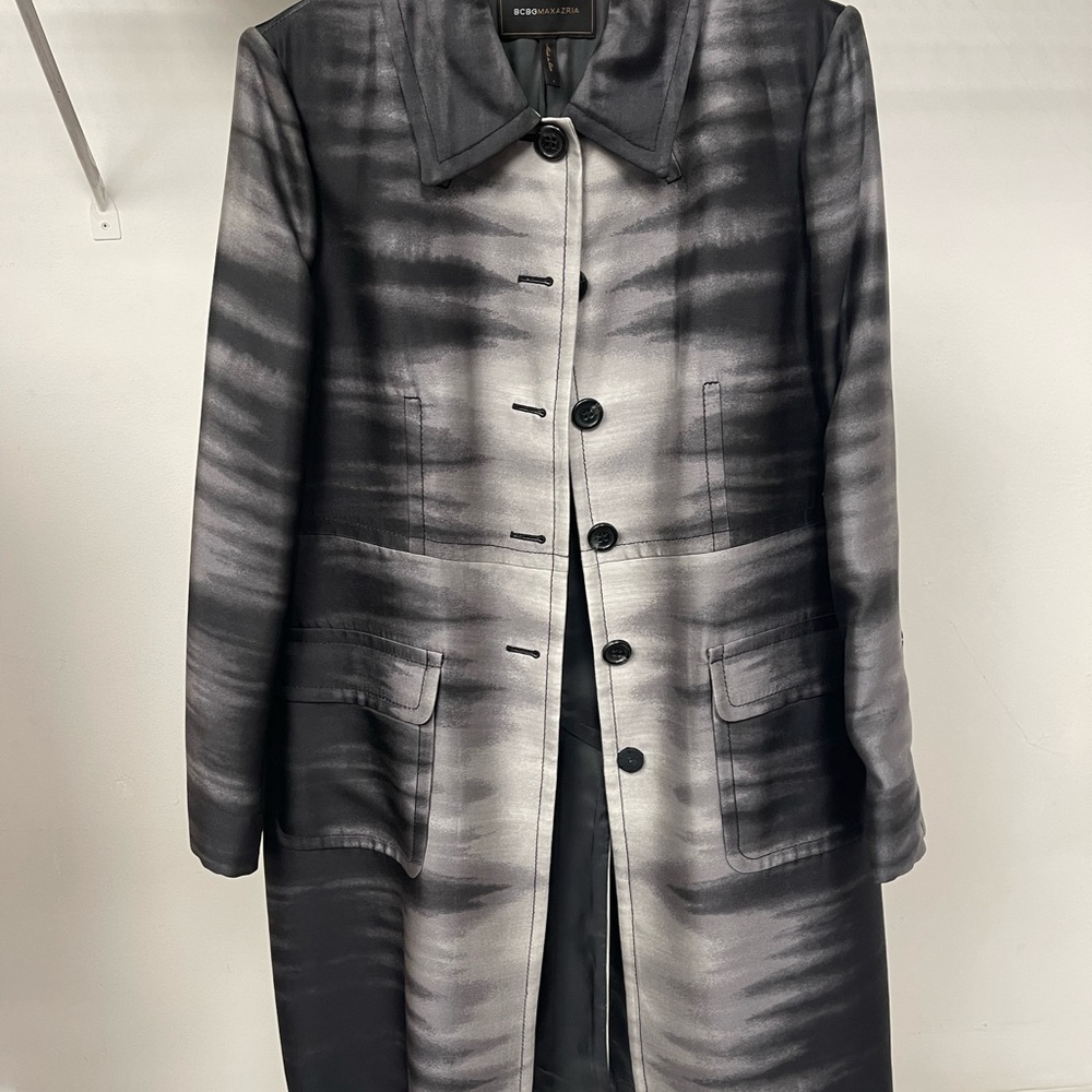 BCBGMaxAzria Black and Silver Trench Coat